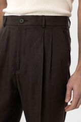 A25Y2809 KAHVE Keten Karışımlı Erkek Baggy Pantolon
