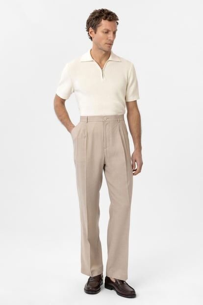 A25Y2809 BEJ Keten Karışımlı Erkek Baggy Pantolon