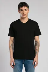 252 LCM 242004 SİYAH JONAT ERKEK V YAKA T-SHIRT