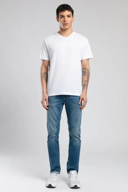 252 LCM 242004 BEYAZ JONAT ERKEK V YAKA T-SHIRT
