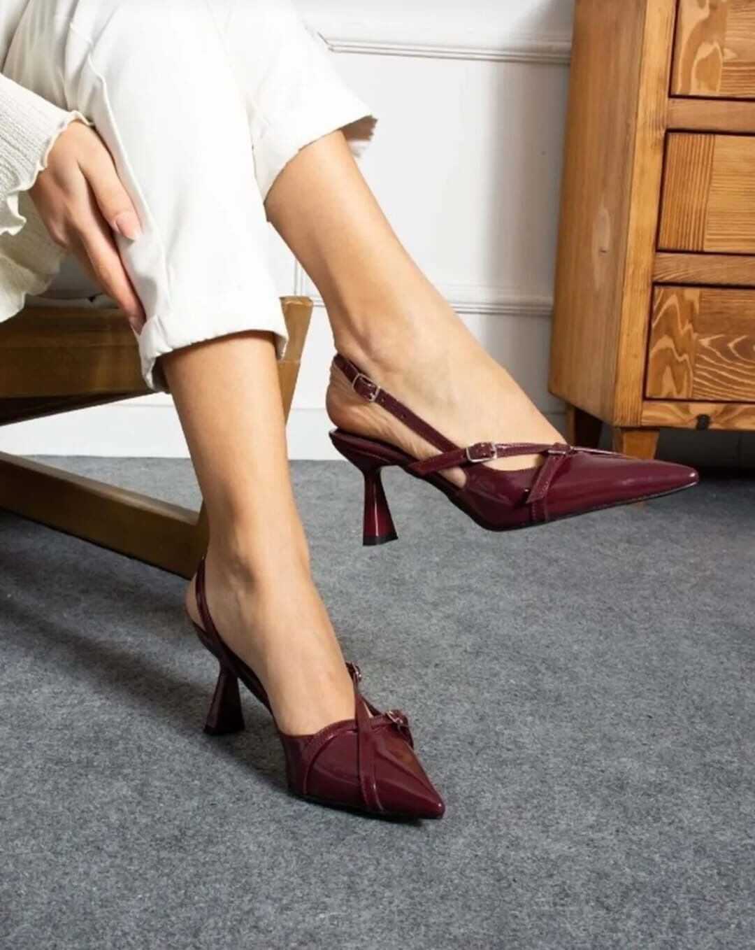 324 K214 BORDO TOKALI BORDO TOPUKLU AYAKKABI