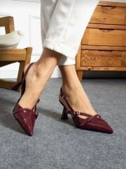 324 K214 BORDO TOKALI BORDO TOPUKLU AYAKKABI