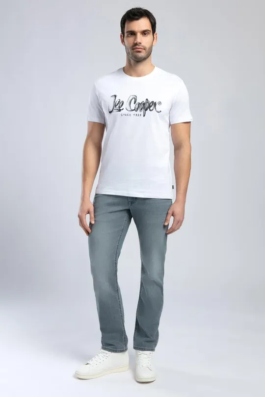 252 LCM 242002 BEYAZ DRAWINGLOGO ERKEK O YAKA T-SHIRT