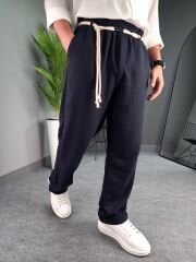 AG-Y23098LNS LACİVERT HALAT DETAYLI BAGGY KETEN PANTOLON