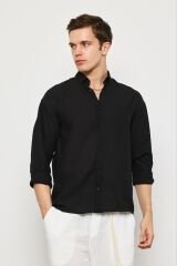 AG-Y19832LNS SİYAH KETEN GÖMLEK