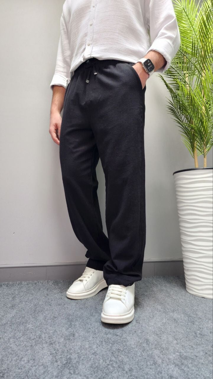 23103 SİYAH  KETEN BAGGY PANTOLON