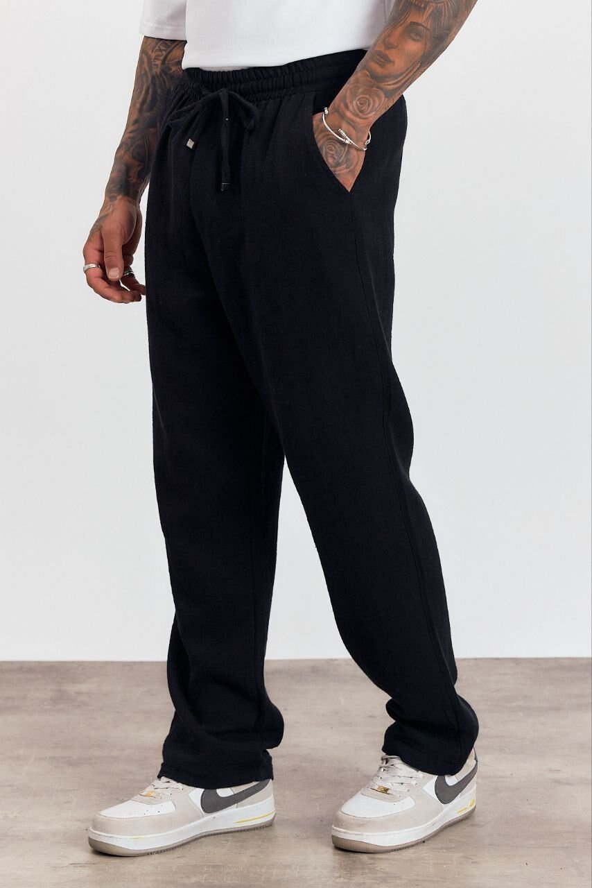 23100 SİYAH KETEN BAGGY PANTOLON