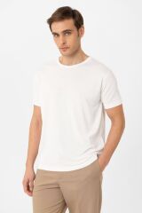 A25Y9417 BEYAZ REGULAR FİT MODAL TEKNİK KUMAŞ ERKEK T-SHİRT