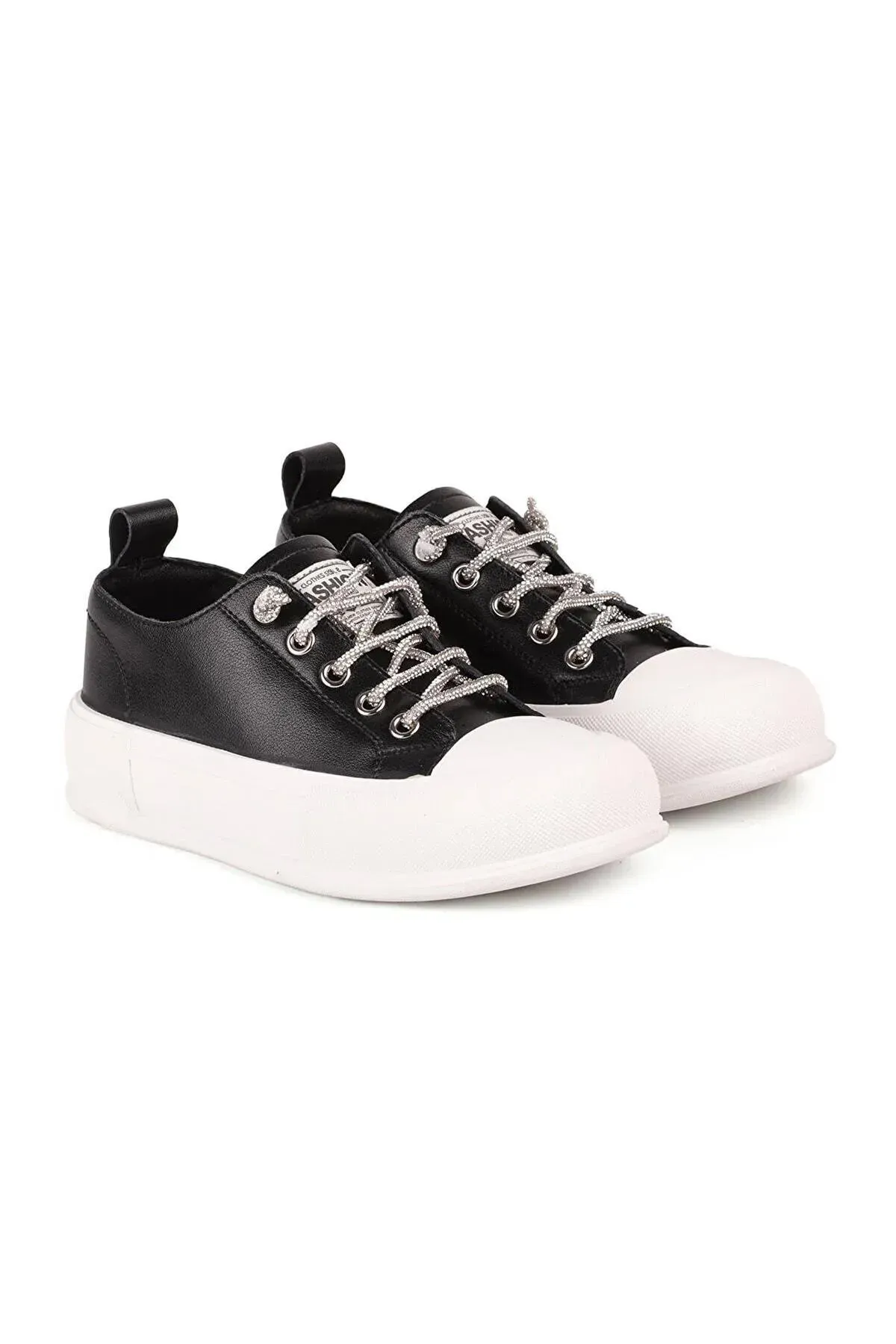 24Y384-3 SİYAH CONVERSE TARZI TAŞLI AYAKKABI