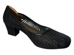 SİYAH  FİLE DETAYLI TOPUKLU AYAKKABI